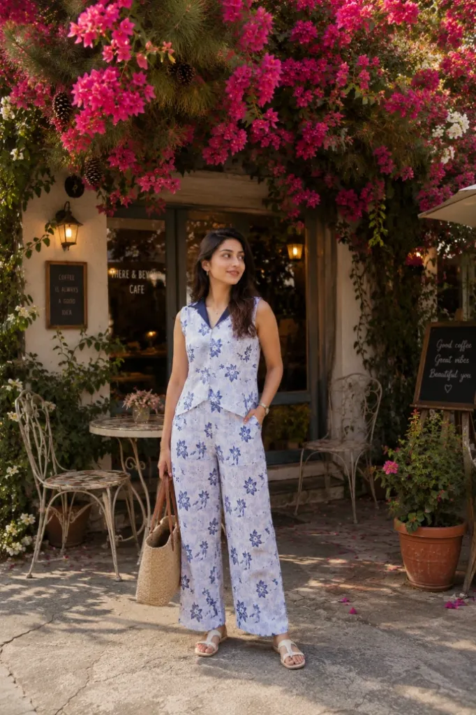 Co-ord Lounge Wear Set/ Half Sleeves with Notched V-neck Collar (XS)