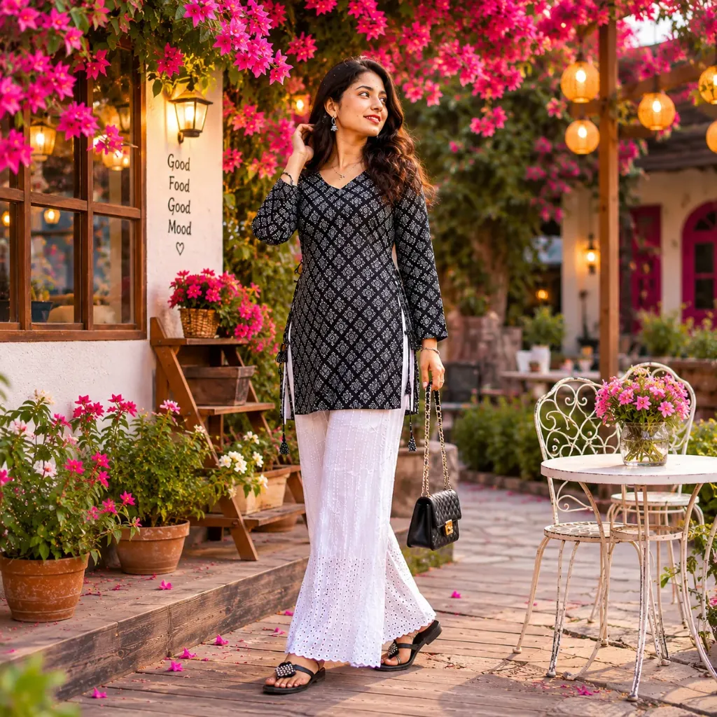 Block Printed Straight Kurti for College and Office (XS)