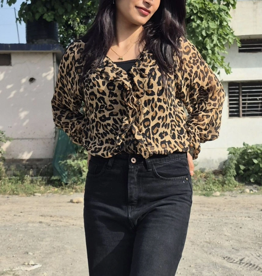 Leopard Print Shirt Top (XS)