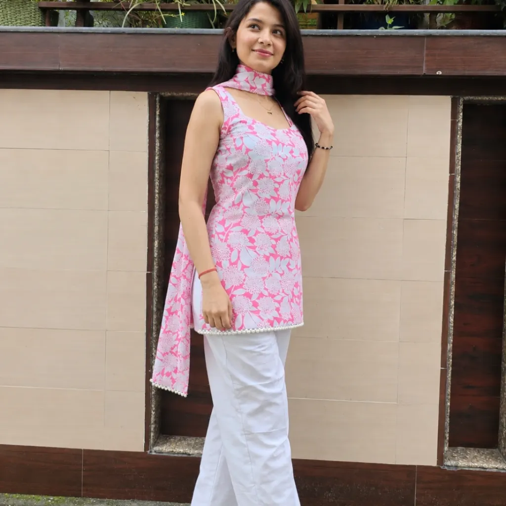 Pankhuri Pink and White Co-ord Set